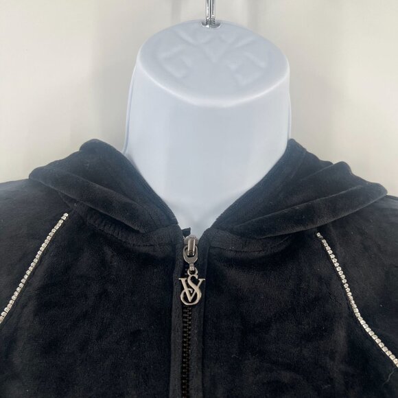 Victoria's Secret Women Size XS Black Y2K Velour Full Zip Crop Jacket - Picture 8 of 10